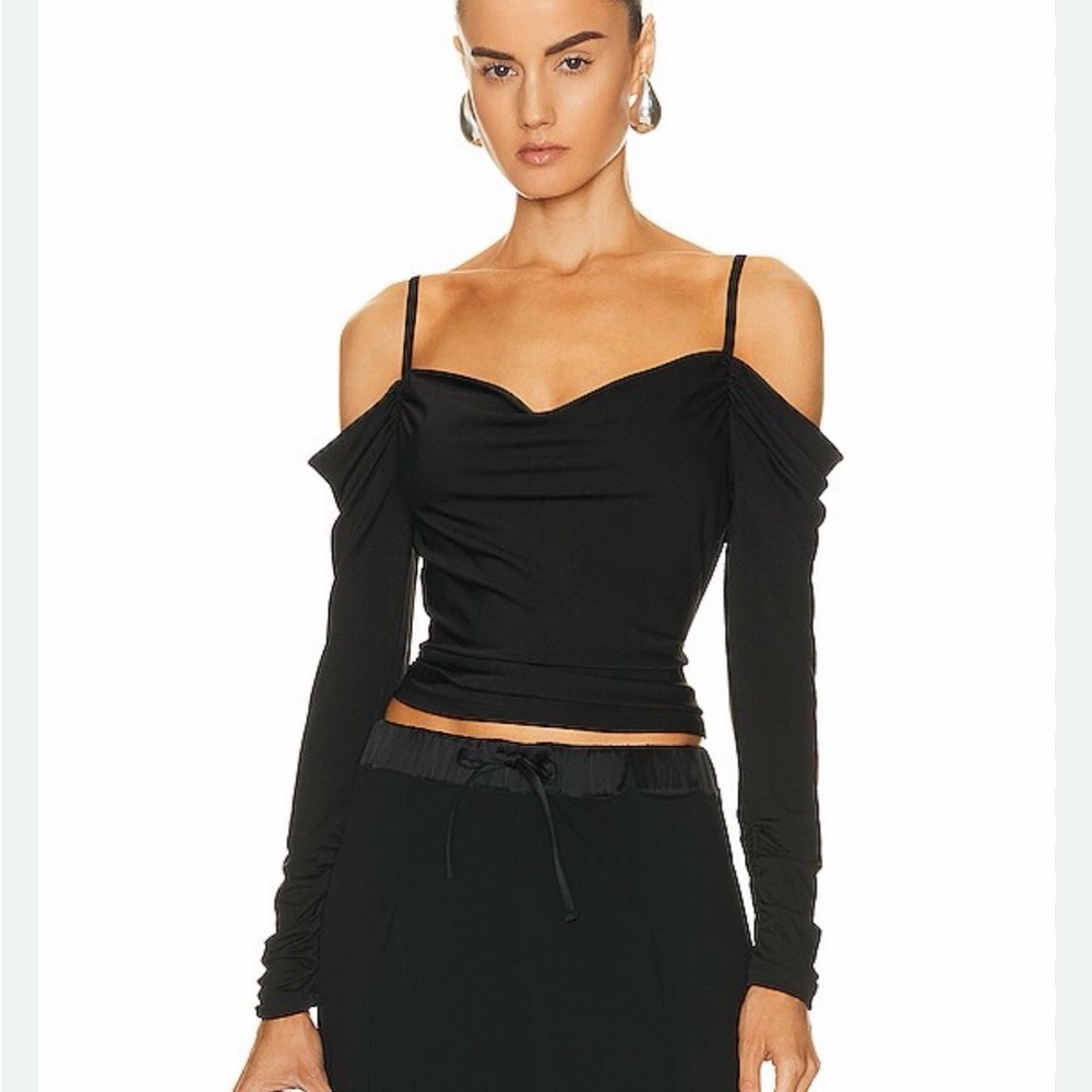 Jonathan Simkhai Landon Black long sleeve off the shoulder top
